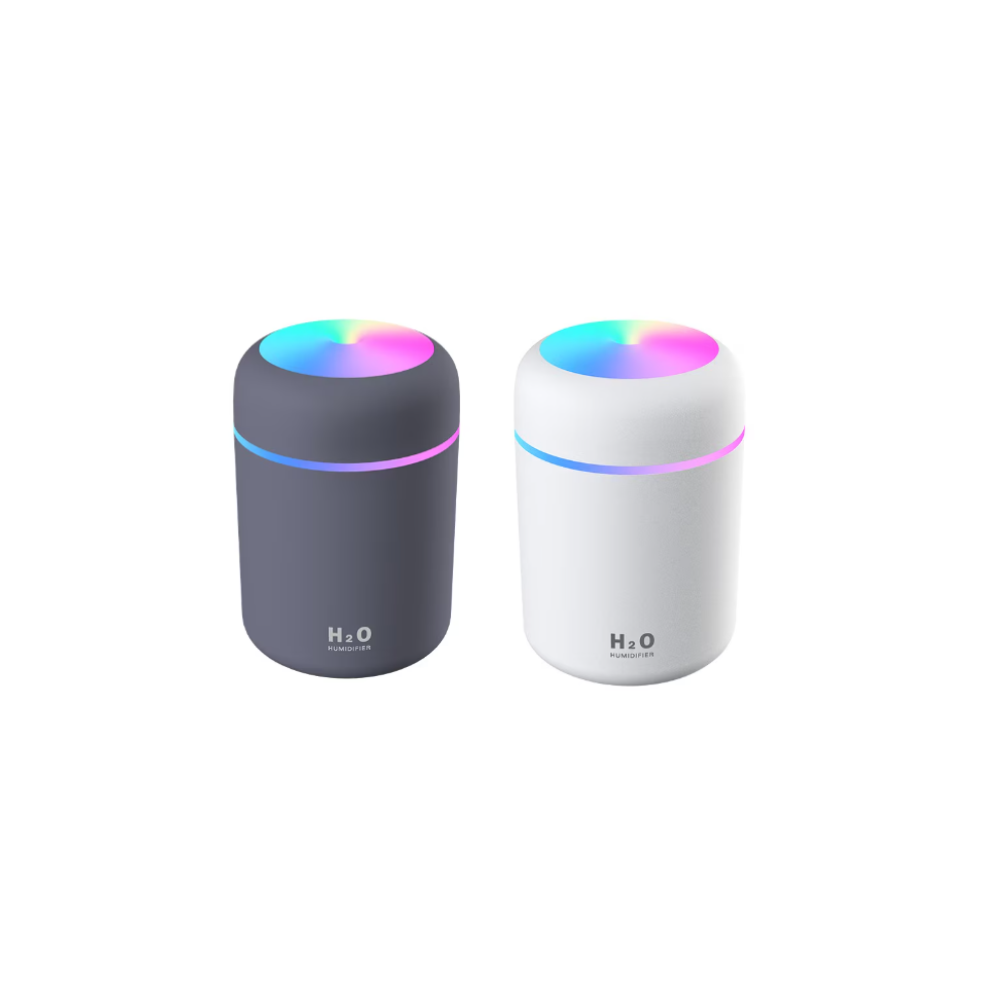 Difuzor Aromaterapie & Mini-Umidificator Portabil, Lumini Ambientale RGB, Ultra-Silențios (25 dB), 200 ml (Alb/Gri)