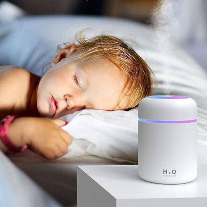 Difuzor Aromaterapie & Mini-Umidificator Portabil, Lumini Ambientale RGB, Ultra-Silențios (25 dB), 200 ml (Alb/Gri)