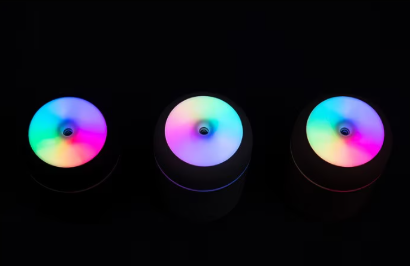 Difuzor Aromaterapie & Mini-Umidificator Portabil, Lumini Ambientale RGB, Ultra-Silențios (25 dB), 200 ml (Alb/Gri)