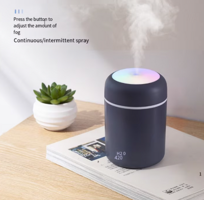 Difuzor Aromaterapie & Mini-Umidificator Portabil, Lumini Ambientale RGB, Ultra-Silențios (25 dB), 200 ml (Alb/Gri)