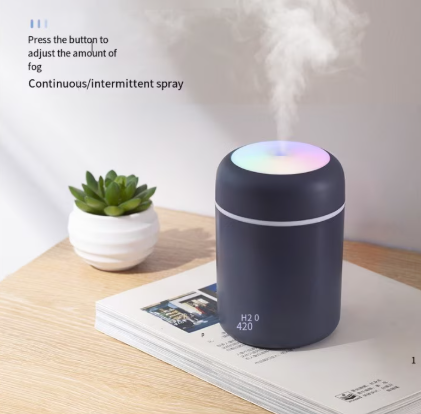 Difuzor Aromaterapie & Mini-Umidificator Portabil, Lumini Ambientale RGB, Ultra-Silențios (25 dB), 200 ml (Alb/Gri)