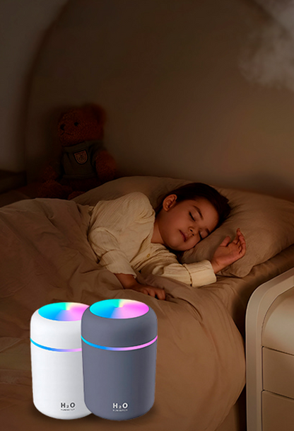 Difuzor Aromaterapie & Mini-Umidificator Portabil, Lumini Ambientale RGB, Ultra-Silențios (25 dB), 200 ml (Alb/Gri)