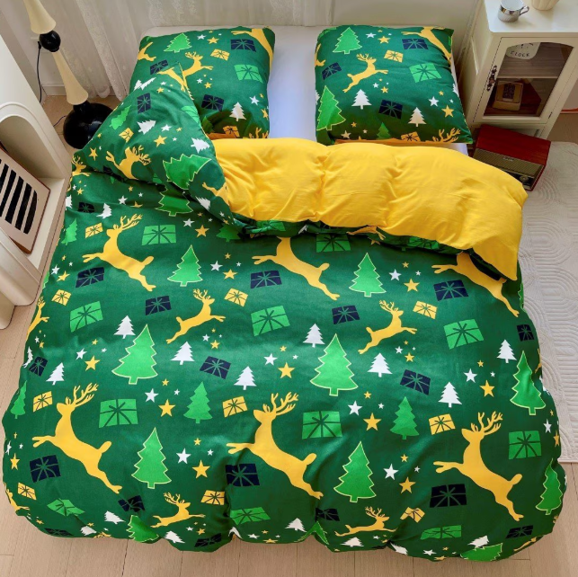 Lenjerie de Pat "Bradul Verde" Bumbac Satinat, Reversibil, 140x200 (2 Piese)