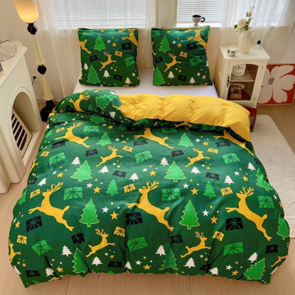 Lenjerie de Pat "Bradul Verde" Bumbac Satinat, Reversibil, 140x200 (2 Piese)