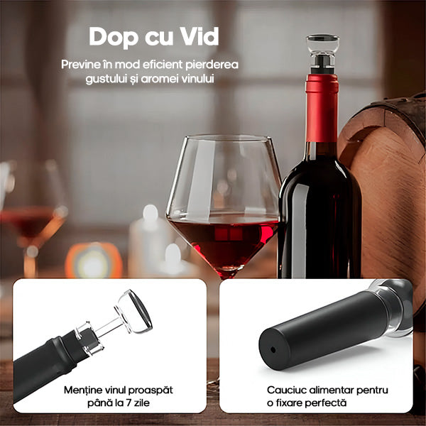 Set Electric Deluxe pentru Vin (5 Piese), Deschizător Automat, Aerator & Accesorii, Negru Mat