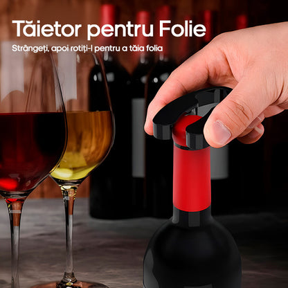 Set Electric Deluxe pentru Vin (5 Piese), Deschizător Automat, Aerator & Accesorii, Negru Mat