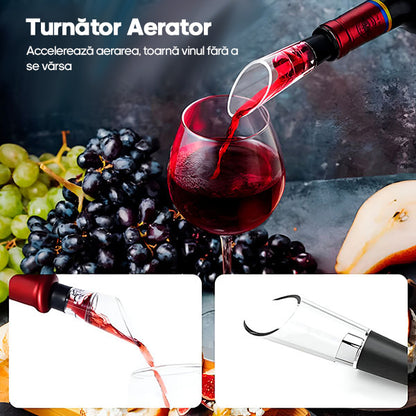 Set Electric Deluxe pentru Vin (5 Piese), Deschizător Automat, Aerator & Accesorii, Negru Mat