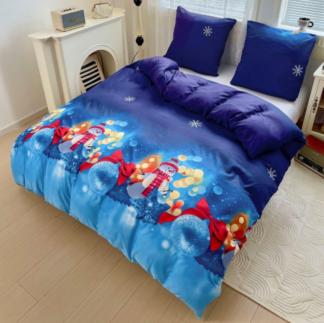 Lenjerie de Pat "Omul de Zăpadă" Bumbac Satinat Gros, Imprimare 3D, 140x200 (2 Piese)