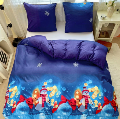 Lenjerie de Pat "Omul de Zăpadă" Bumbac Satinat Gros, Imprimare 3D, 140x200 (2 Piese)