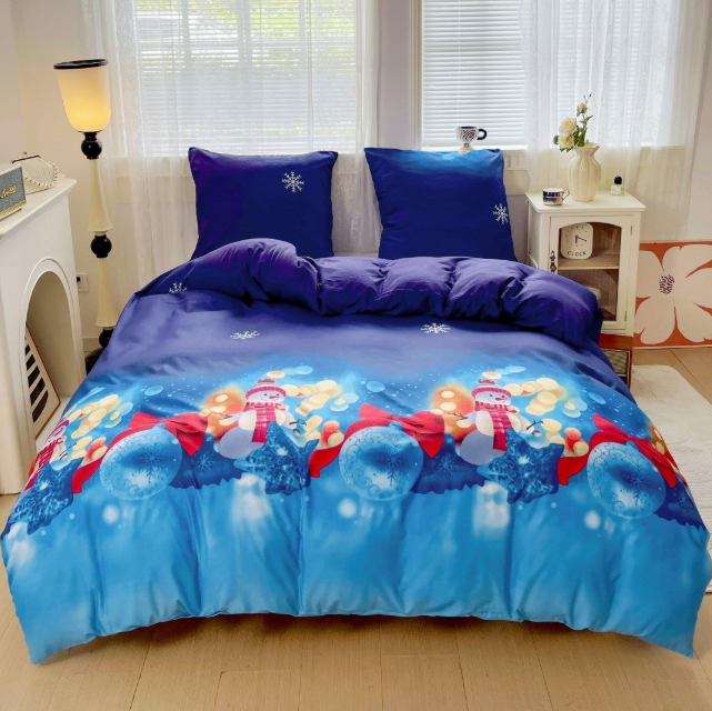 Lenjerie de Pat "Omul de Zăpadă" Bumbac Satinat Gros, Imprimare 3D, 140x200 (2 Piese)