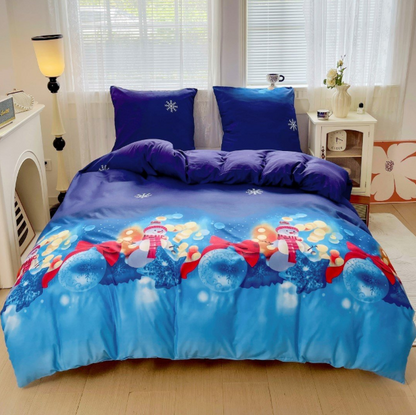 Lenjerie de Pat "Omul de Zăpadă" Bumbac Satinat Gros, Imprimare 3D, 140x200 (2 Piese)